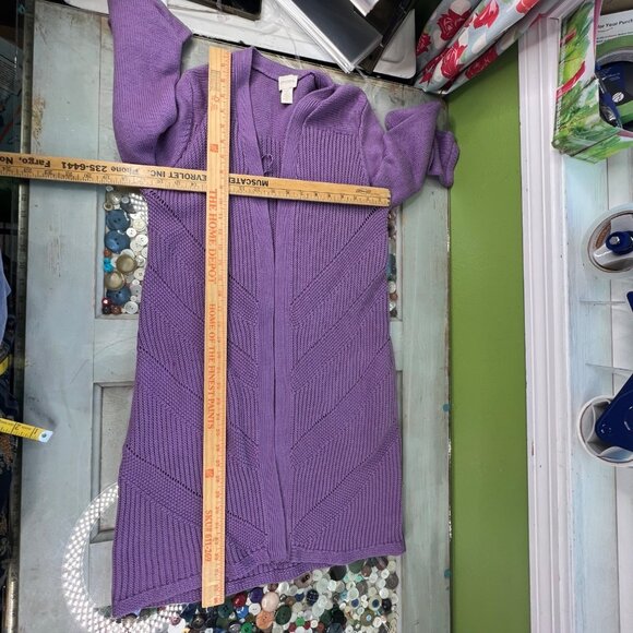 Chico's Cardigan Size 0 Small Mixed Stitch Sweater Cozy Purple Chevron Layering - Picture 8 of 10